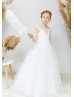 Ivory Lace Tulle Buttons Back Flower Girl Dress